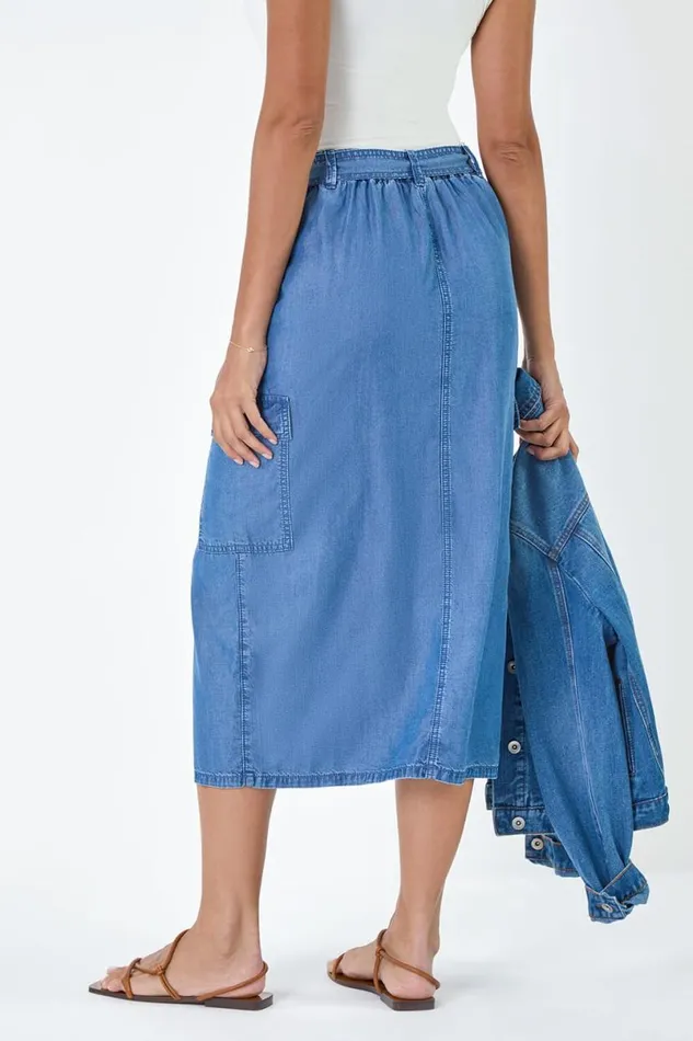 Denim Pocket Detail Cargo Skirt Women Roman Skirts