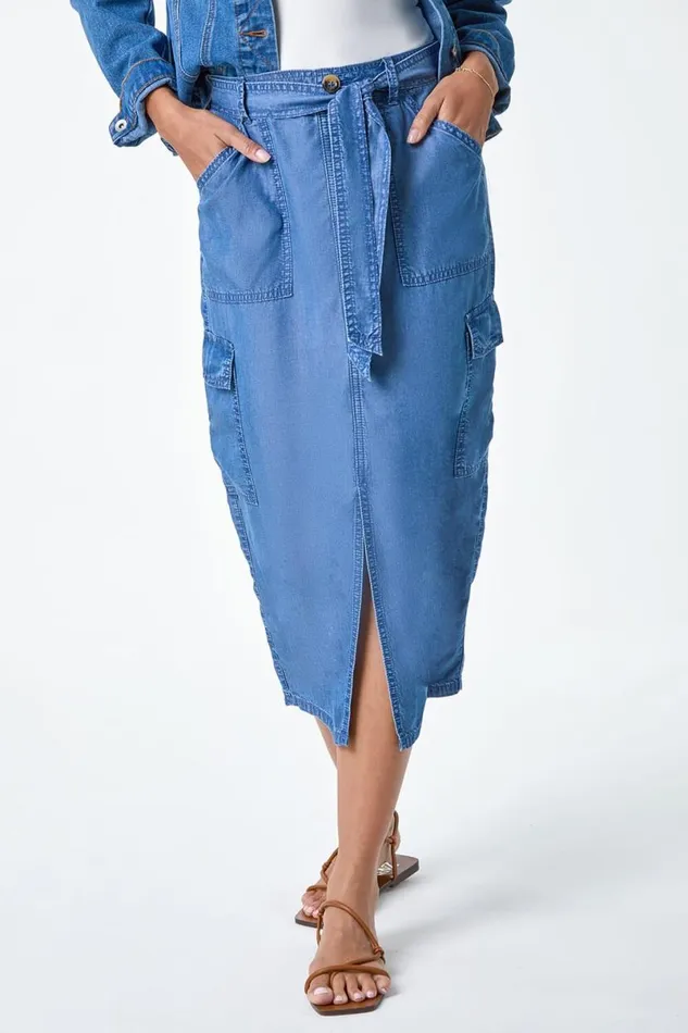 Denim Pocket Detail Cargo Skirt Women Roman Skirts