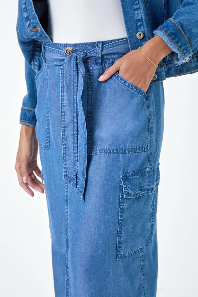 Denim Pocket Detail Cargo Skirt Women Roman Skirts