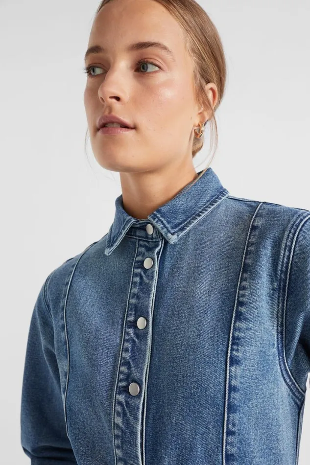 Denim Woman Seed Heritage Denim Button Thru Mini Dress Ultramarine Wash