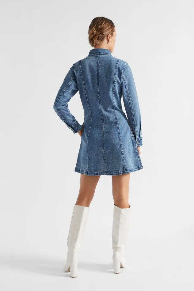 Denim Woman Seed Heritage Denim Button Thru Mini Dress Ultramarine Wash