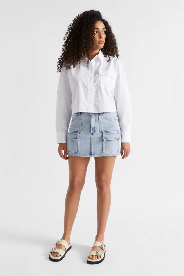 Denim Woman Seed Heritage Denim Mini Cargo Skirt Pacific Wash