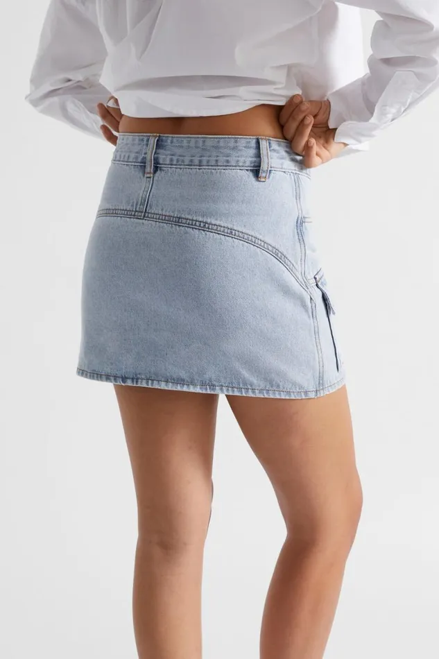 Denim Woman Seed Heritage Denim Mini Cargo Skirt Pacific Wash