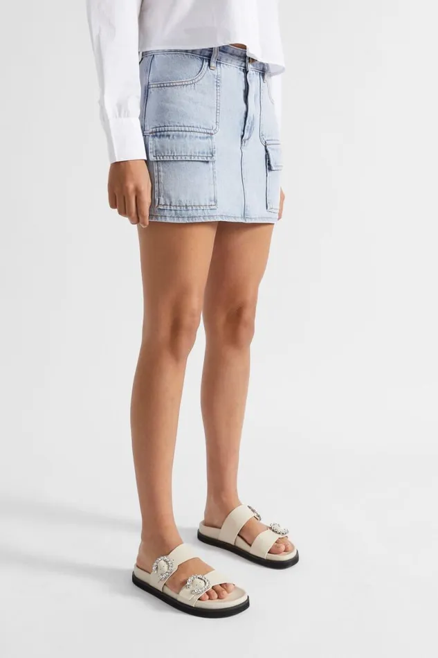 Denim Woman Seed Heritage Denim Mini Cargo Skirt Pacific Wash
