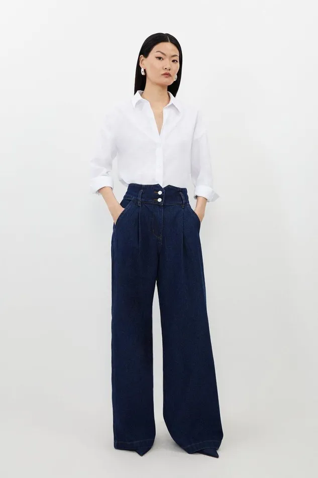 Denim Women Karen Millen Denim Indigo Wide Leg Trousers Indigo
