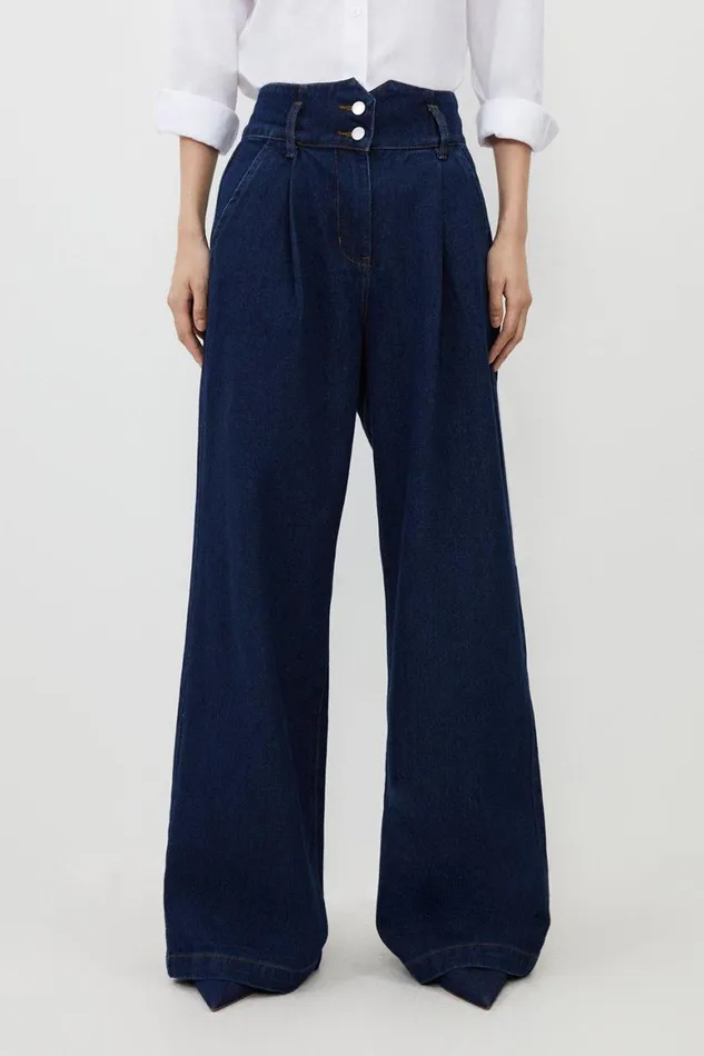 Denim Women Karen Millen Denim Indigo Wide Leg Trousers Indigo