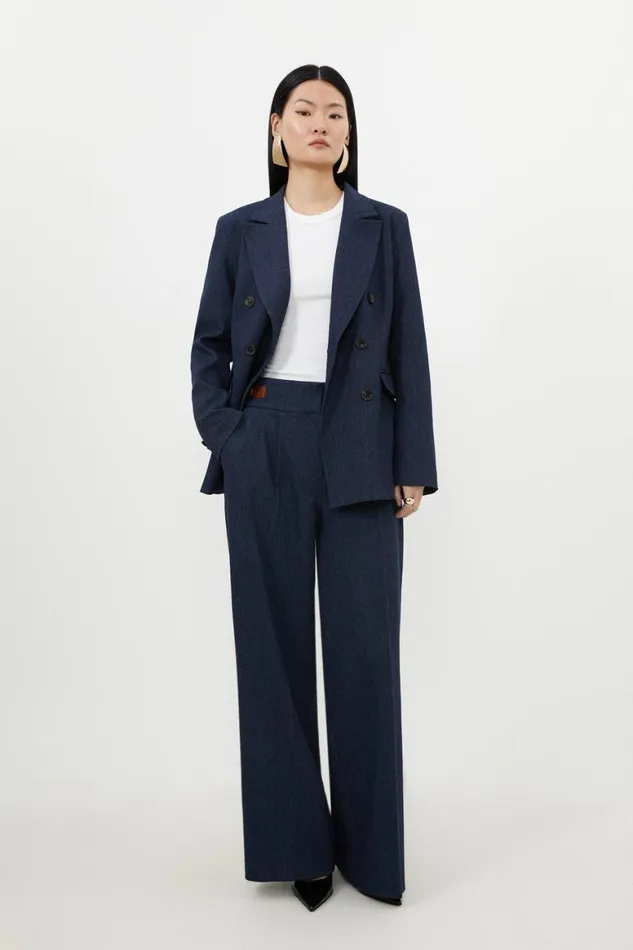 Denim Women Karen Millen Tailored Denim Blazer Set Blue