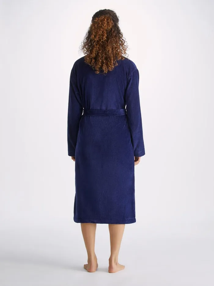 Derek Rose Bathrobe Triton 10 Terry Cotton Navy Women Cotton Pajamas