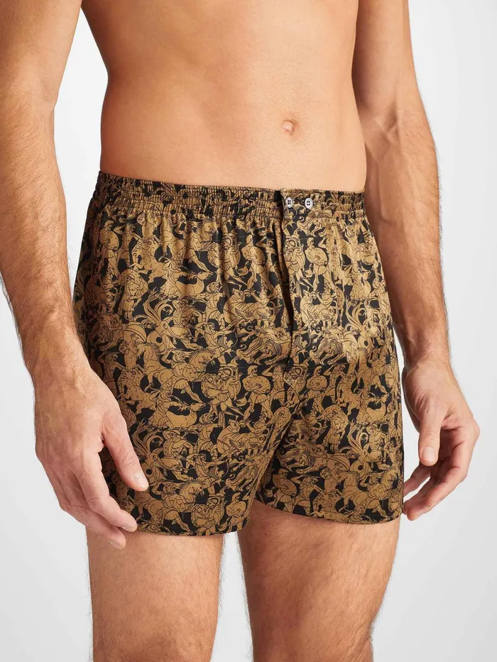 Derek Rose Classic Fit Boxers Brindisi 108 Silk Satin Black Men Silk Boxer Shorts