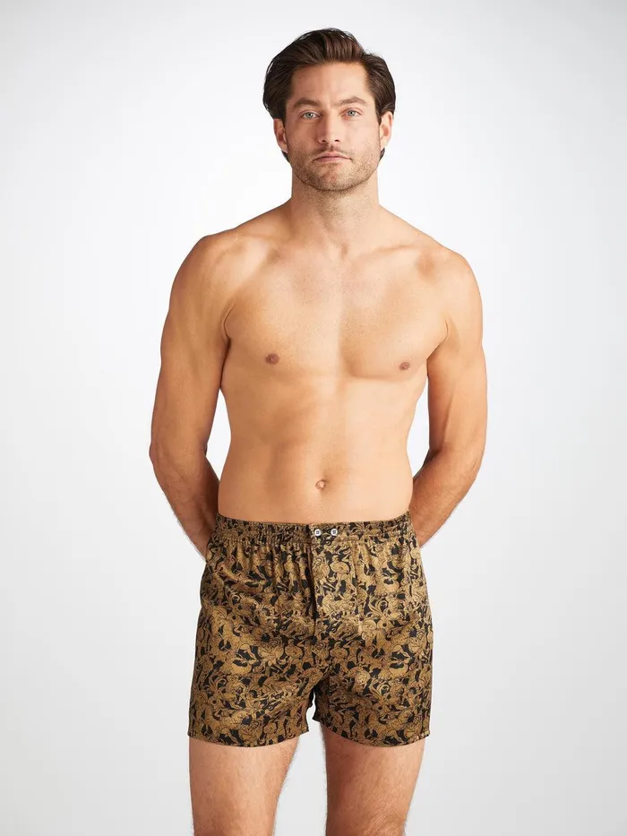 Derek Rose Classic Fit Boxers Brindisi 108 Silk Satin Black Men Silk Boxer Shorts