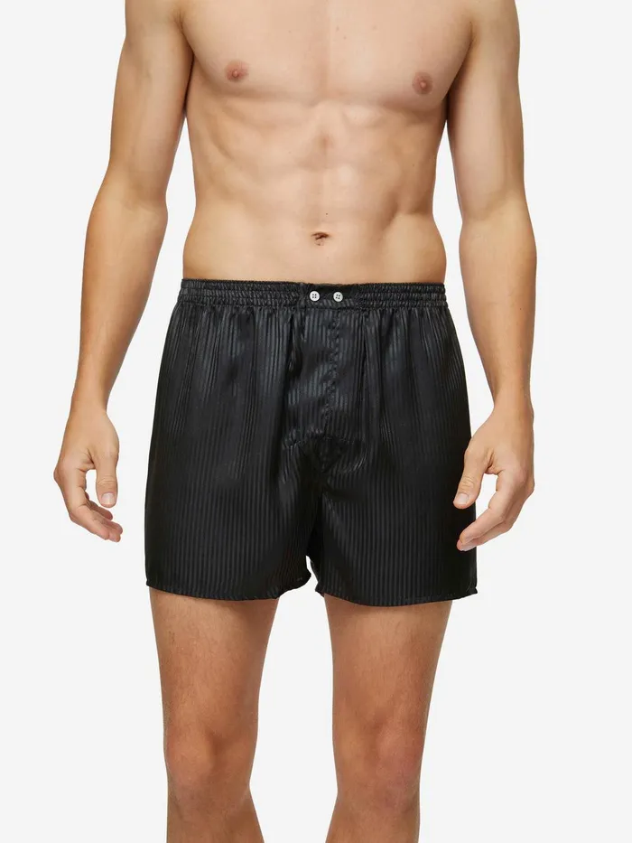Derek Rose Classic Fit Boxers Woburn Silk Satin Black Men Classic Fit Boxer Shorts