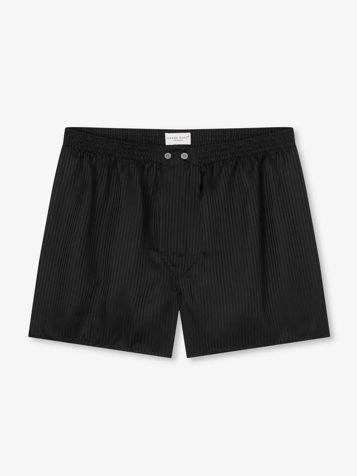 Derek Rose Classic Fit Boxers Woburn Silk Satin Black Men Classic Fit Boxer Shorts