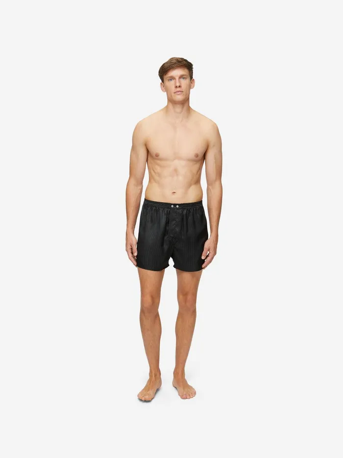 Derek Rose Classic Fit Boxers Woburn Silk Satin Black Men Classic Fit Boxer Shorts