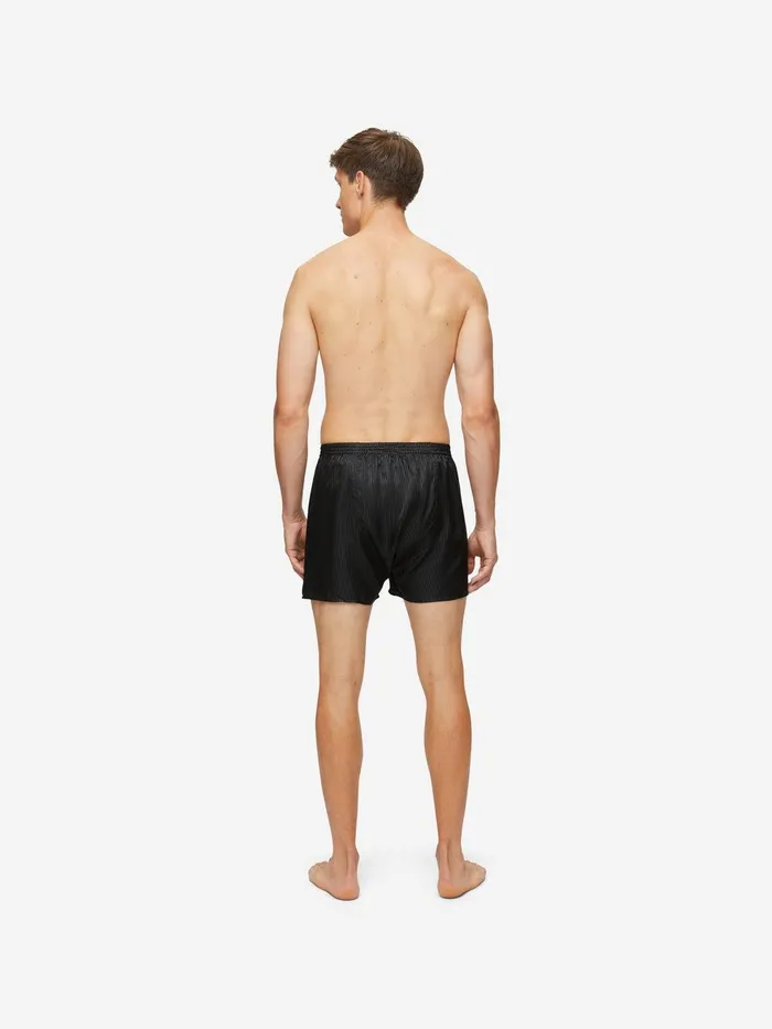 Derek Rose Classic Fit Boxers Woburn Silk Satin Black Men Classic Fit Boxer Shorts