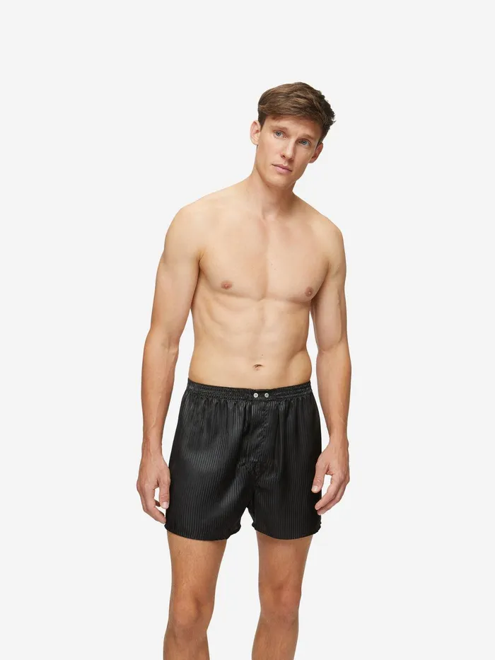Derek Rose Classic Fit Boxers Woburn Silk Satin Black Men Classic Fit Boxer Shorts