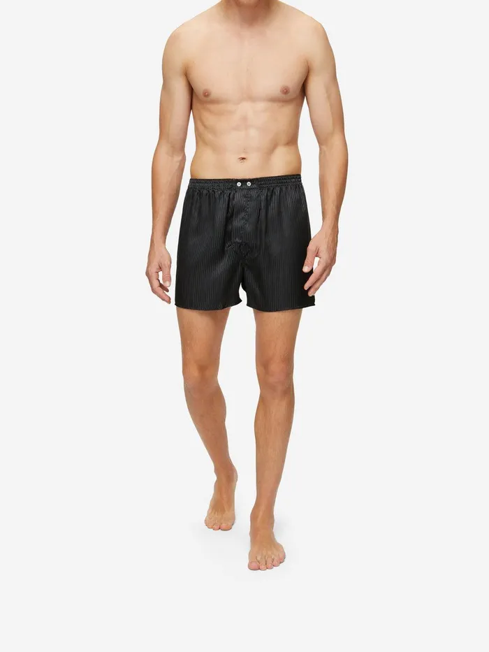 Derek Rose Classic Fit Boxers Woburn Silk Satin Black Men Classic Fit Boxer Shorts