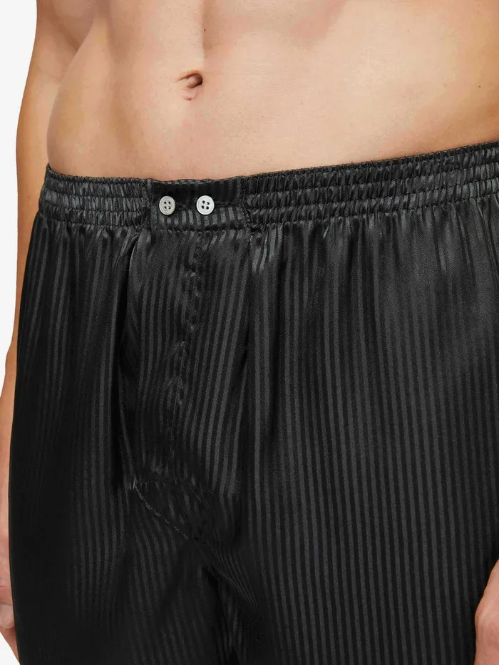 Derek Rose Classic Fit Boxers Woburn Silk Satin Black Men Classic Fit Boxer Shorts