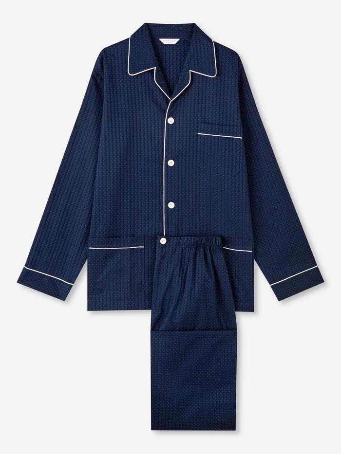 Derek Rose Classic Fit Pajamas Royal 40 Cotton Navy Men Classic Fit Pajamas