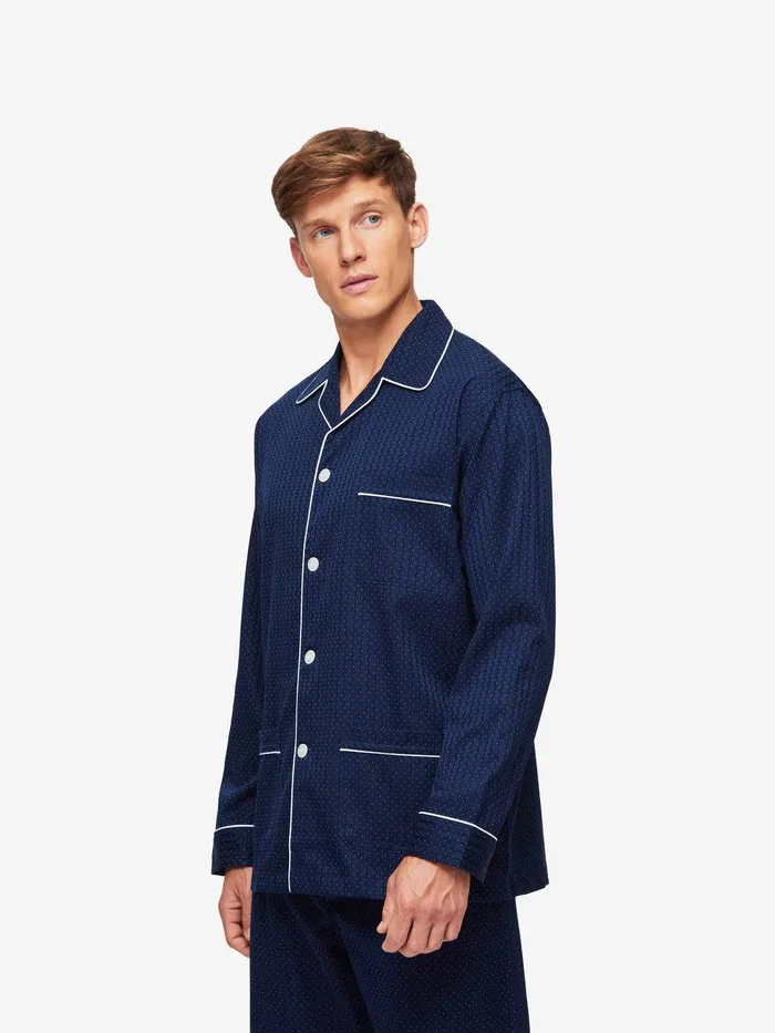 Derek Rose Classic Fit Pajamas Royal 40 Cotton Navy Men Classic Fit Pajamas