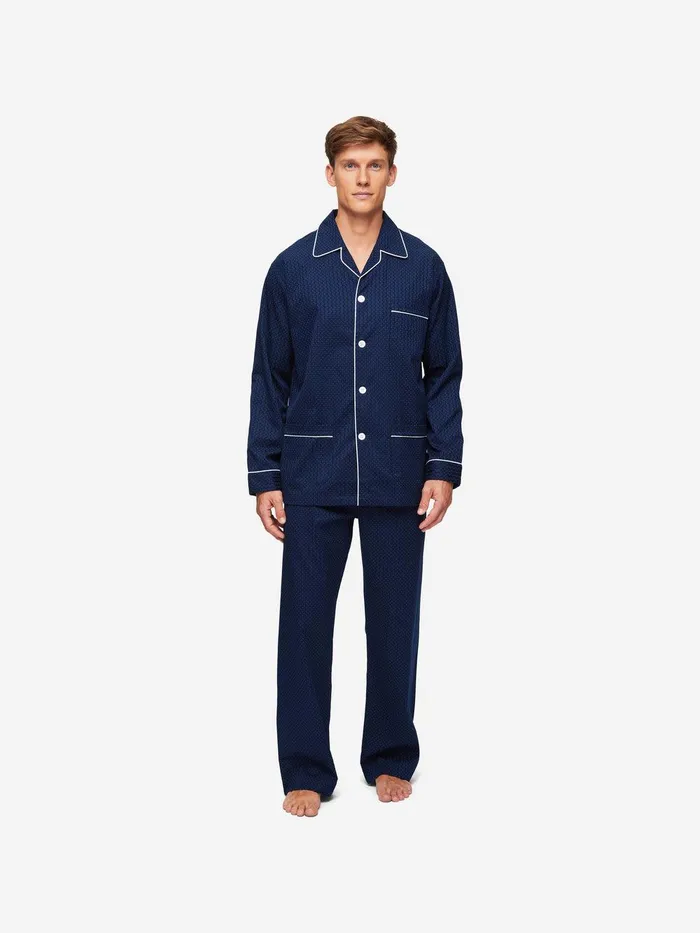 Derek Rose Classic Fit Pajamas Royal 40 Cotton Navy Men Classic Fit Pajamas