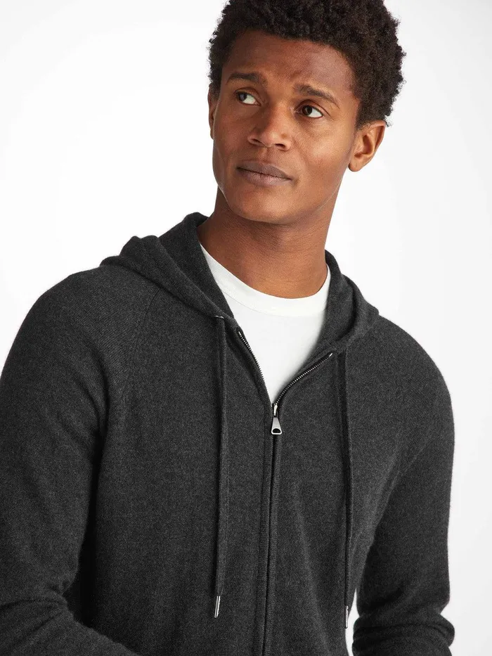 Derek Rose Hoodie Finley Cashmere Charcoal Men Hooded Tops
