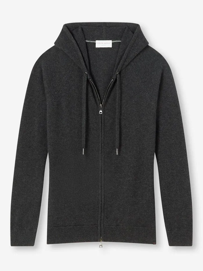 Derek Rose Hoodie Finley Cashmere Charcoal Men Hooded Tops