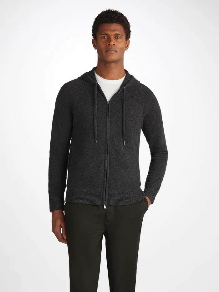 Derek Rose Hoodie Finley Cashmere Charcoal Men Hooded Tops