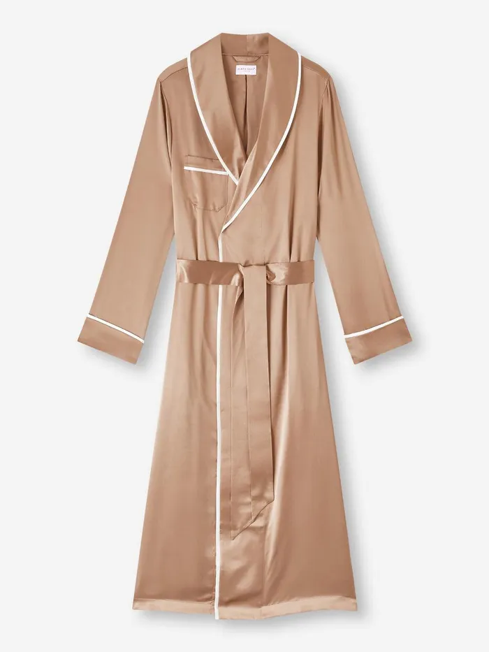 Derek Rose Long Robe Bailey Silk Satin Bronze Women Silk Robes
