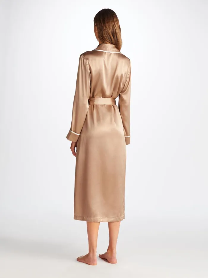 Derek Rose Long Robe Bailey Silk Satin Bronze Women Silk Robes