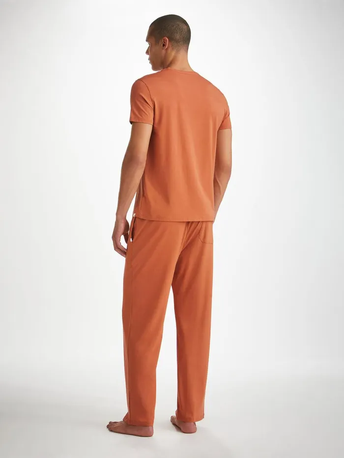 Derek Rose Lounge Pants Basel Micro Modal Stretch Terracotta Men Lounge Pants