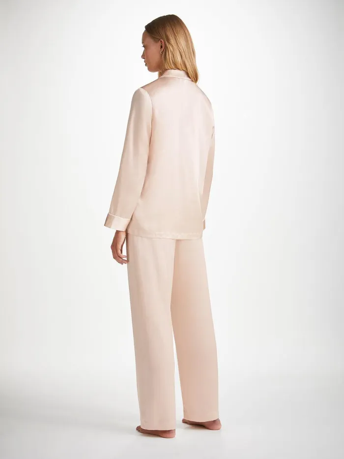 Derek Rose Pajamas Bailey Silk Satin Champagne Women Long Pajamas