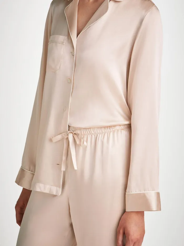 Derek Rose Pajamas Bailey Silk Satin Champagne Women Long Pajamas