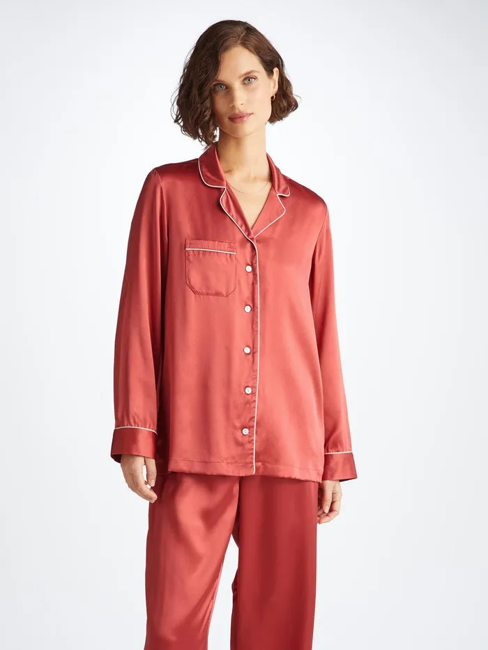 Derek Rose Pajamas Bailey Silk Satin Rose Red Women Long Pajamas
