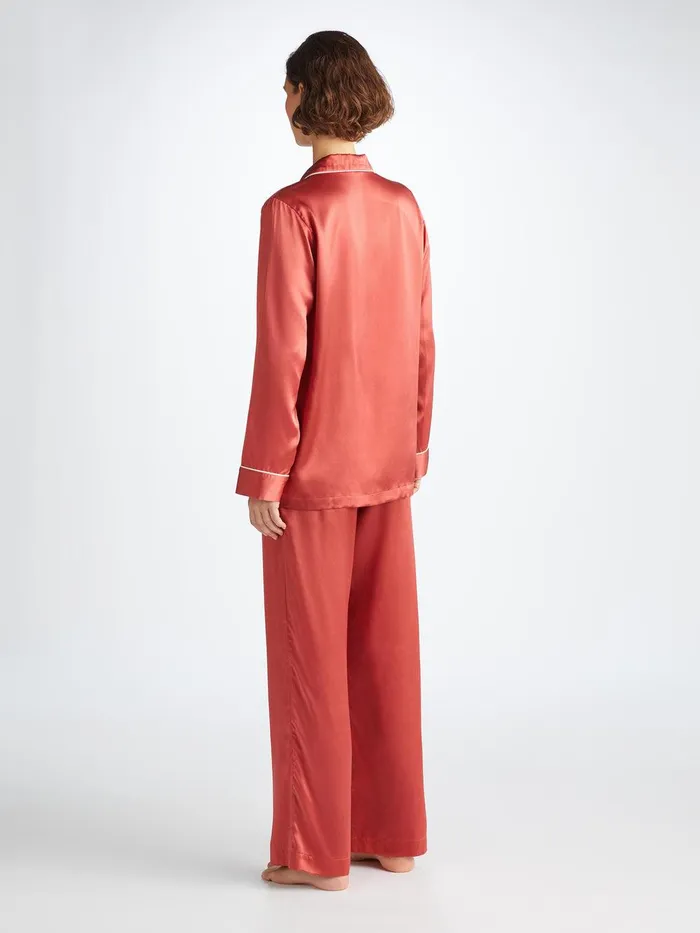 Derek Rose Pajamas Bailey Silk Satin Rose Red Women Long Pajamas