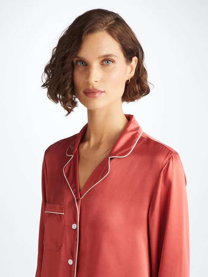 Derek Rose Pajamas Bailey Silk Satin Rose Red Women Long Pajamas
