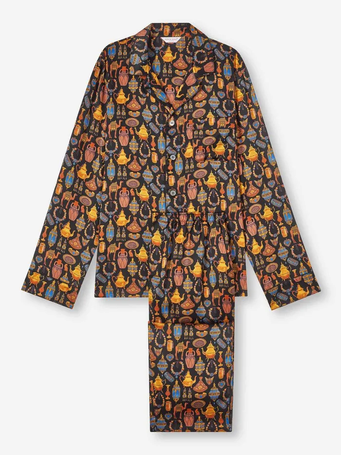 Derek Rose Pajamas Brindisi 100 Silk Satin Black Men Long Pajamas