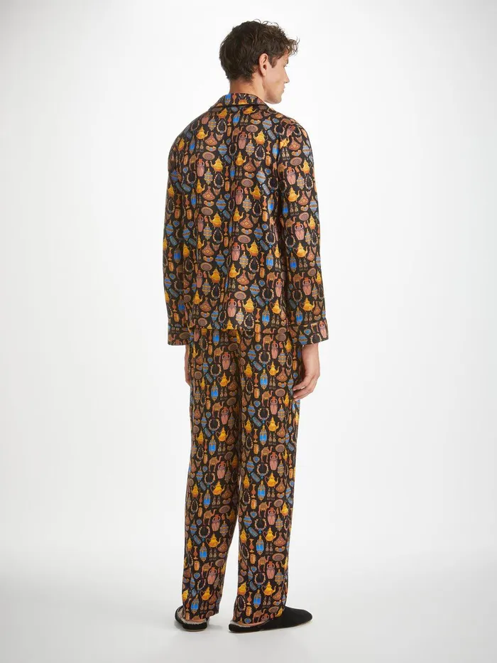 Derek Rose Pajamas Brindisi 100 Silk Satin Black Men Long Pajamas