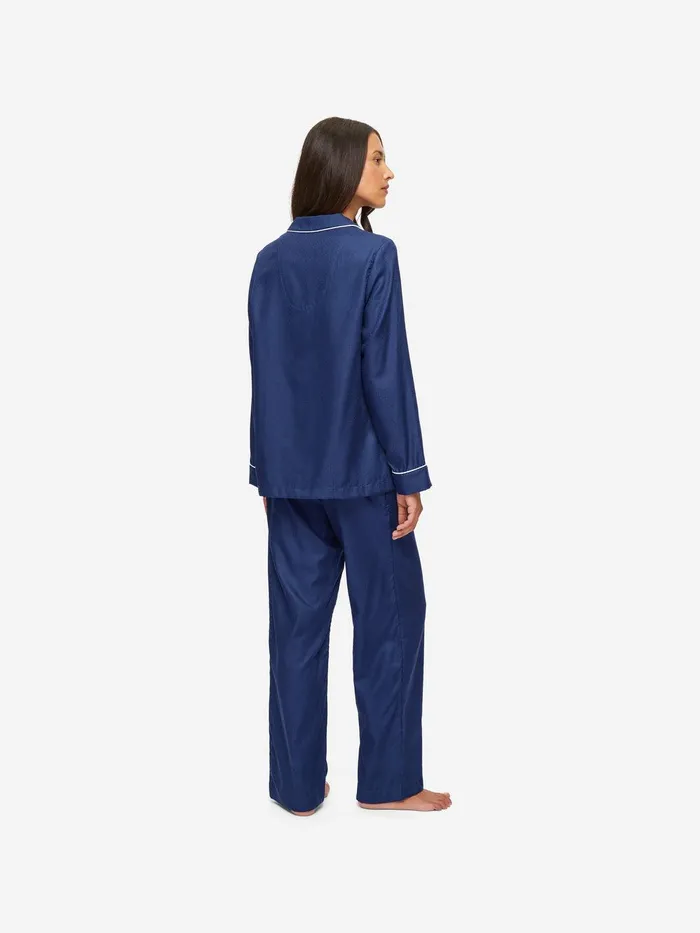 Derek Rose Pajamas Lombard 6 Cotton Jacquard Navy Women Long Pajamas