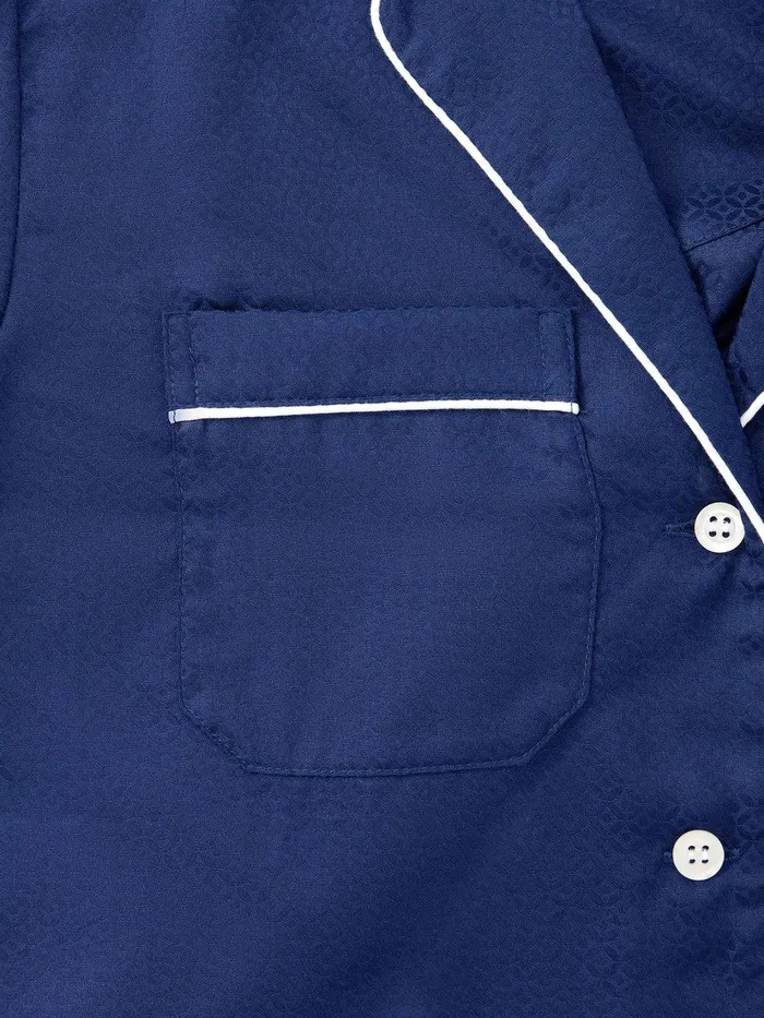Derek Rose Pajamas Lombard 6 Cotton Jacquard Navy Women Long Pajamas