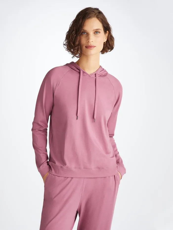 Derek Rose Pullover Hoodie Basel Micro Modal Stretch Orchid Purple Women Hooded Tops