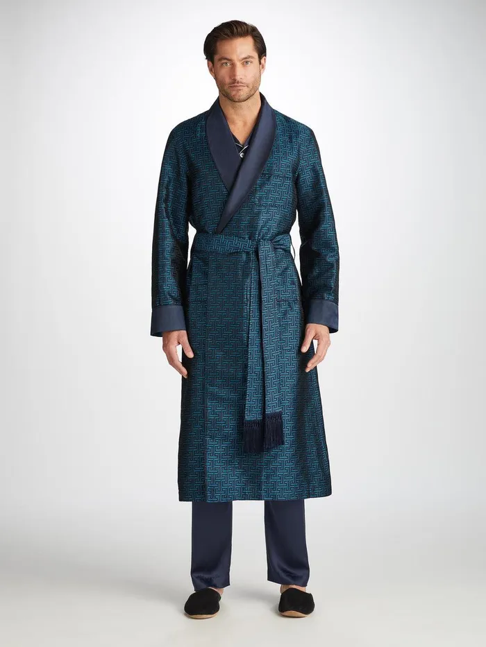 Derek Rose Robe Verona 68 Silk Satin Navy Men Silk Robes