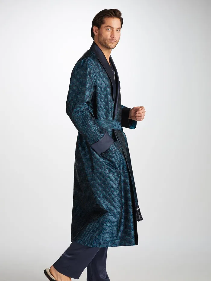 Derek Rose Robe Verona 68 Silk Satin Navy Men Silk Robes