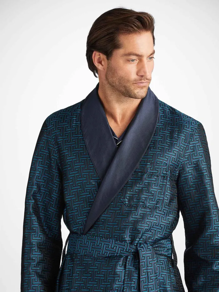 Derek Rose Robe Verona 68 Silk Satin Navy Men Silk Robes