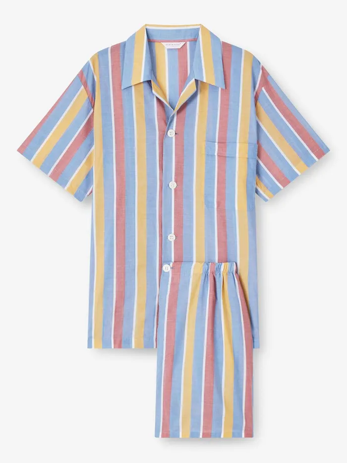 Derek Rose Short Pajamas Amalfi 19 Cotton Batiste Multi Men Cotton Pajamas