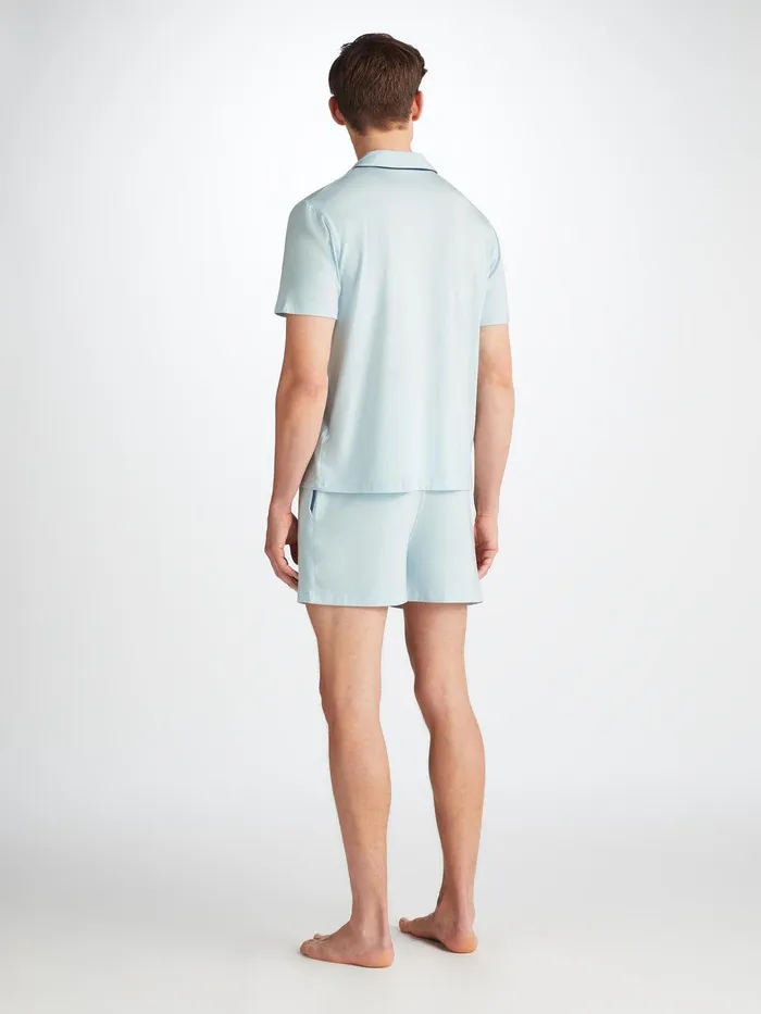 Derek Rose Short Pajamas Basel Micro Modal Stretch Ice Blue Men Short Pajamas