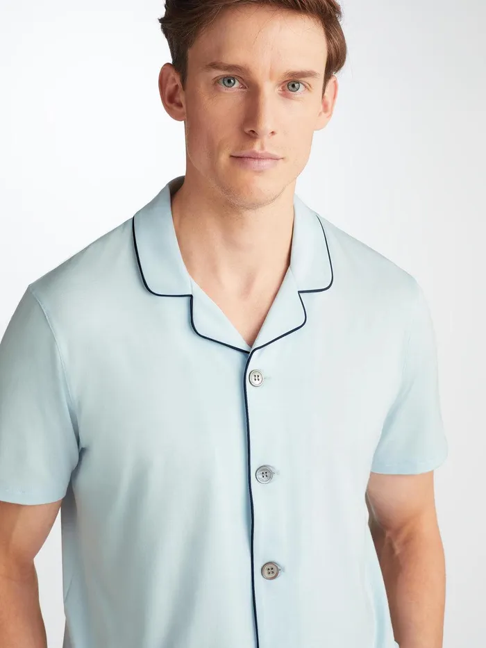 Derek Rose Short Pajamas Basel Micro Modal Stretch Ice Blue Men Short Pajamas