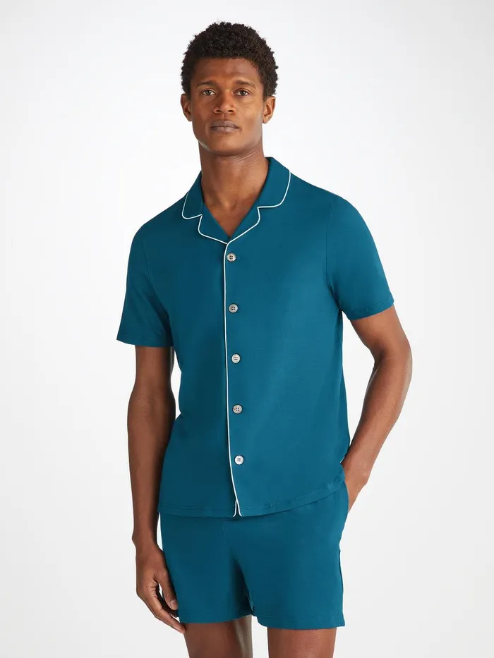 Derek Rose Short Pajamas Basel Micro Modal Stretch Poseidon Blue Men Jersey Pajamas