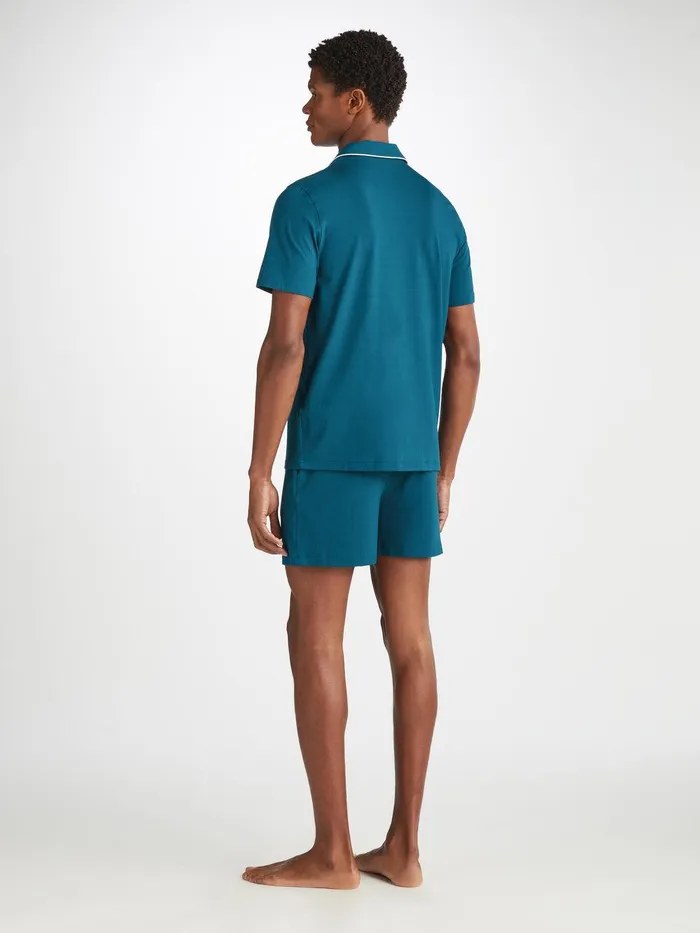 Derek Rose Short Pajamas Basel Micro Modal Stretch Poseidon Blue Men Jersey Pajamas