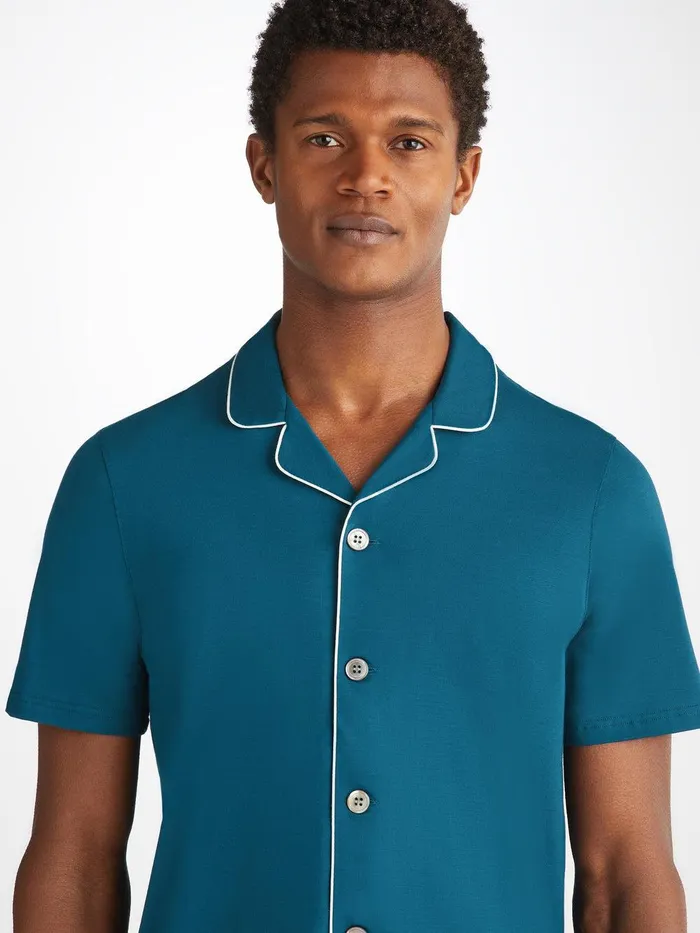 Derek Rose Short Pajamas Basel Micro Modal Stretch Poseidon Blue Men Jersey Pajamas