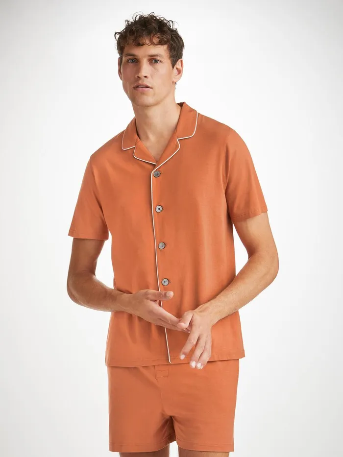 Derek Rose Short Pajamas Basel Micro Modal Stretch Terracotta Men Jersey Pajamas Derek Rose Short Pajamas Basel Micro Modal Stretch Terracotta Men Jersey Pajamas